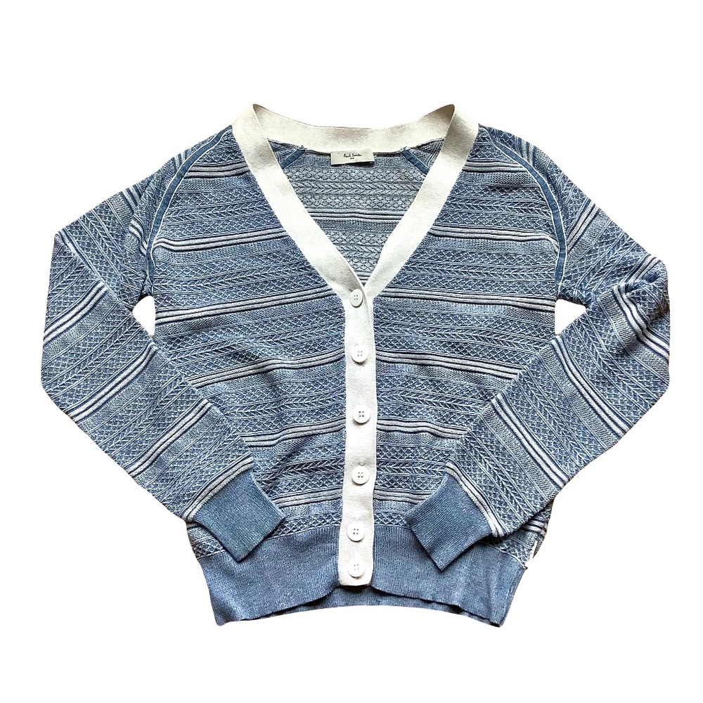PAUL SMITH Blue And White Cardigan Sweater